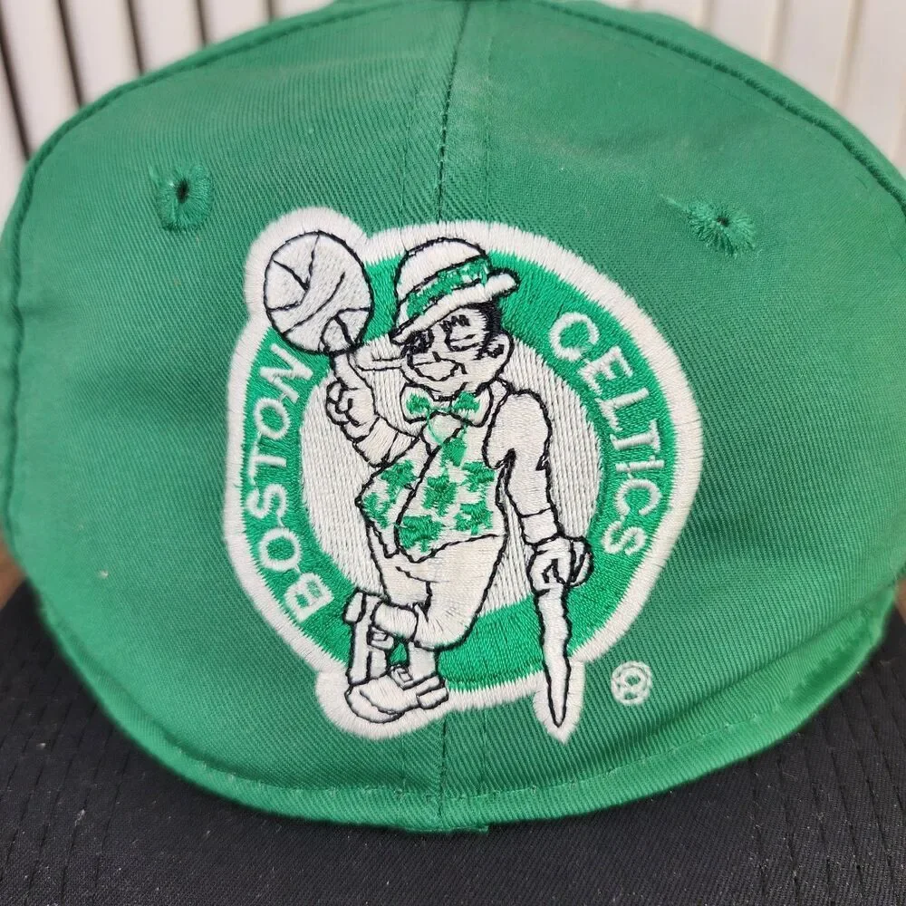 VTG Boston Celtics AJD Snapback Hat Cap Green Black NBA Logo 90s Retro Sports